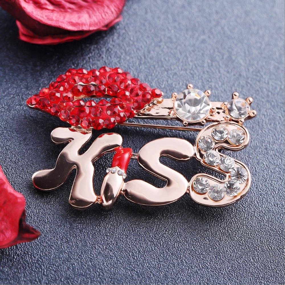 Gold-Plated Kiss Engraved Red Lips Brooch image 0
