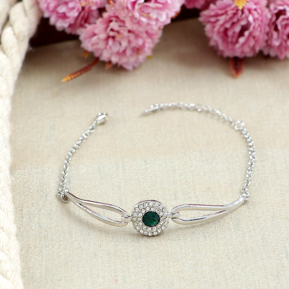 Silver-Plated Green Crystal Heart Bracelet for Women & Girls image 0