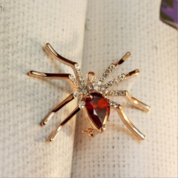 Gold-Plated Red Crystal Spider Brooch image 2