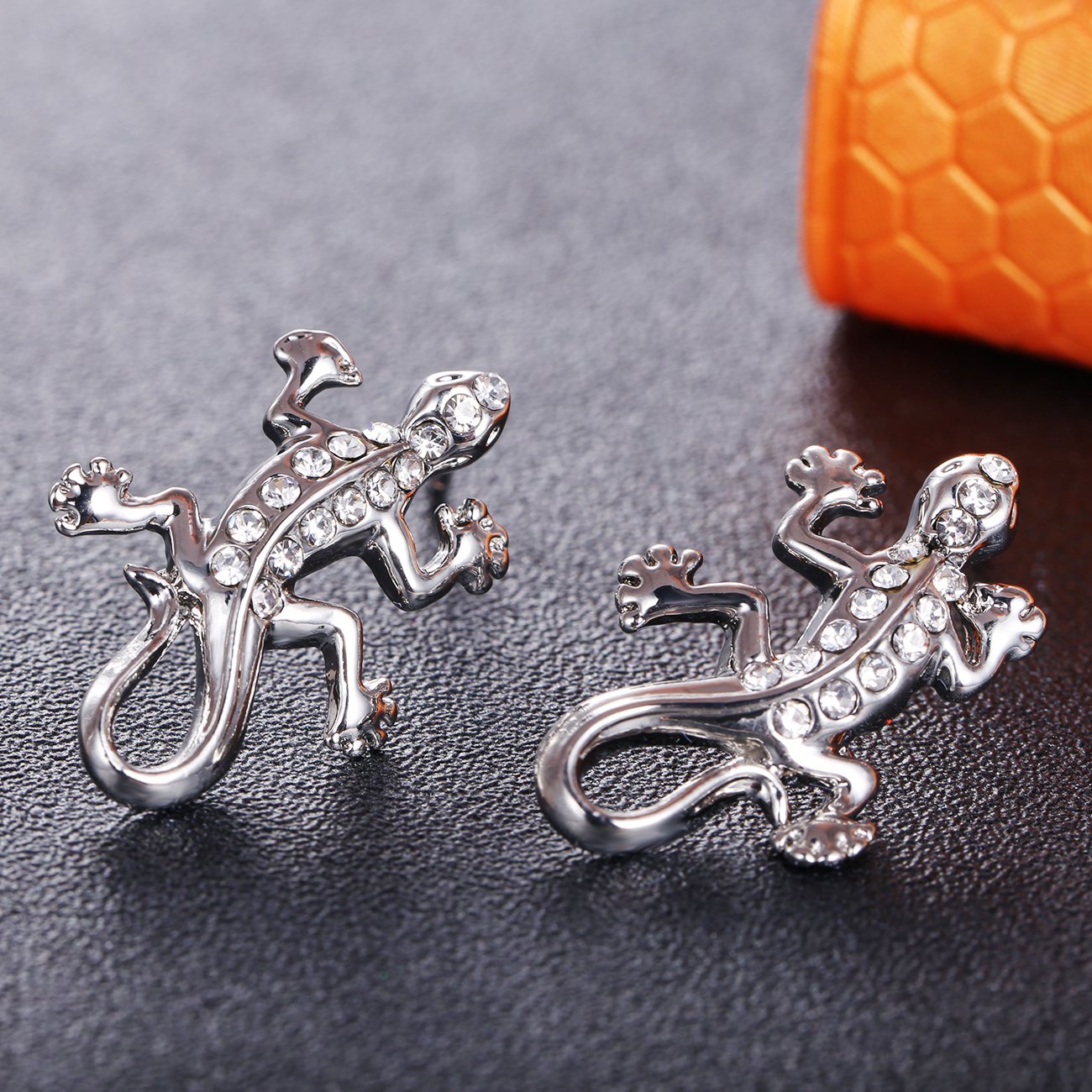 Silver-Plated Crystal Lizard Earrings image 0