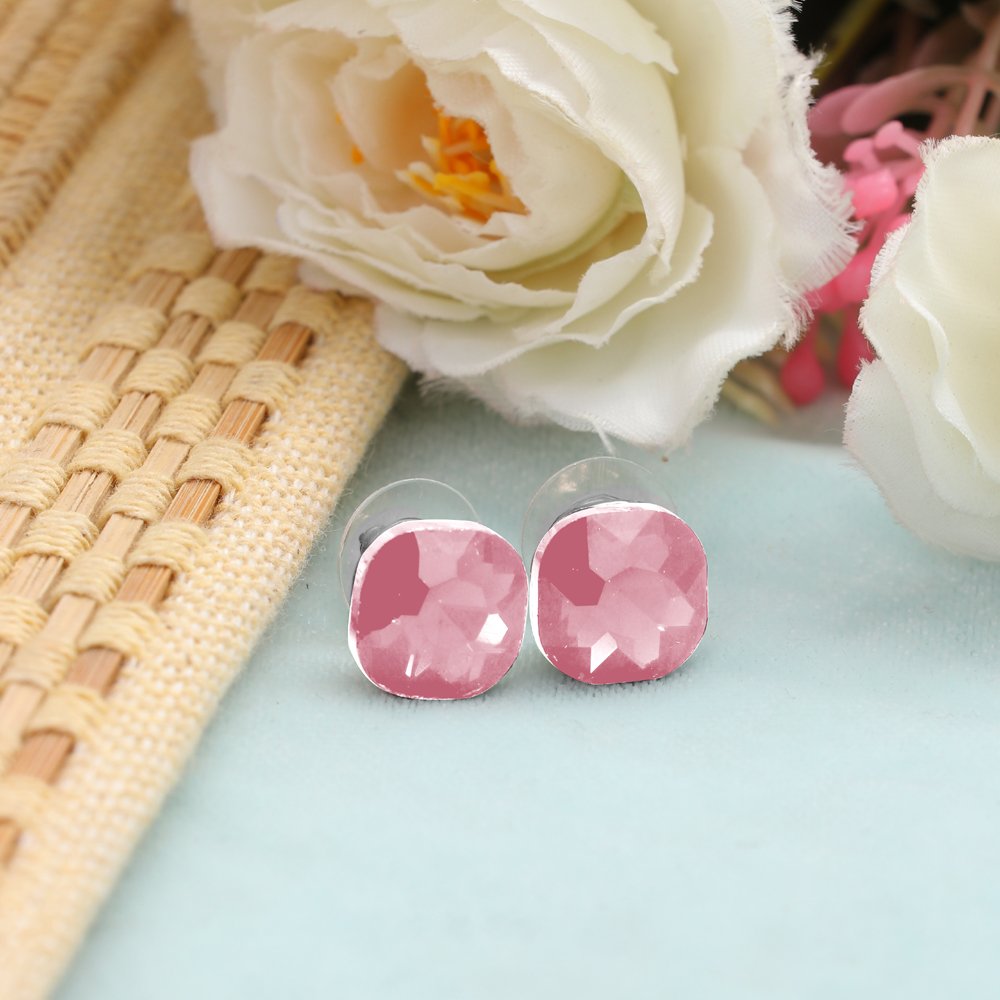 Silver-Plated Light-Pink Crystal Studs Earrings image 2