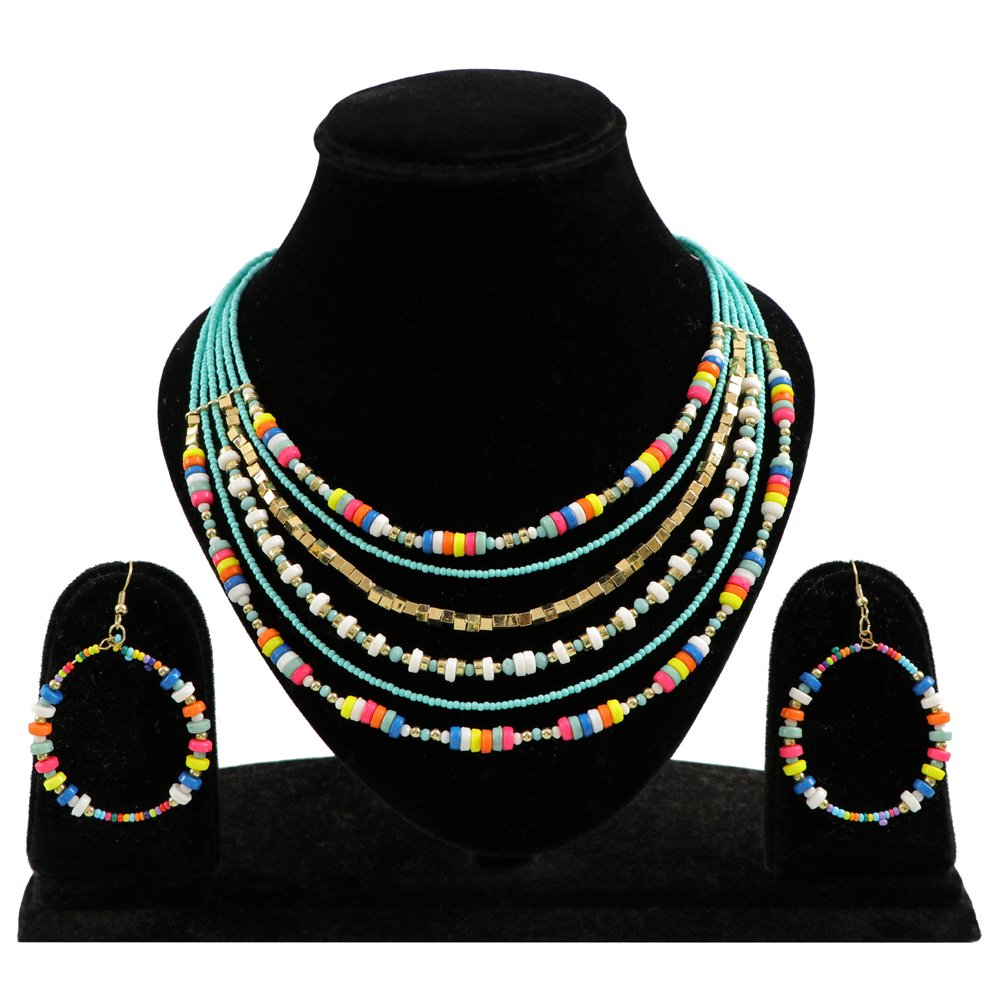 Boho Multicolor Indian Beaded Multi Strands Jewelry Set for Women/Girls image 2