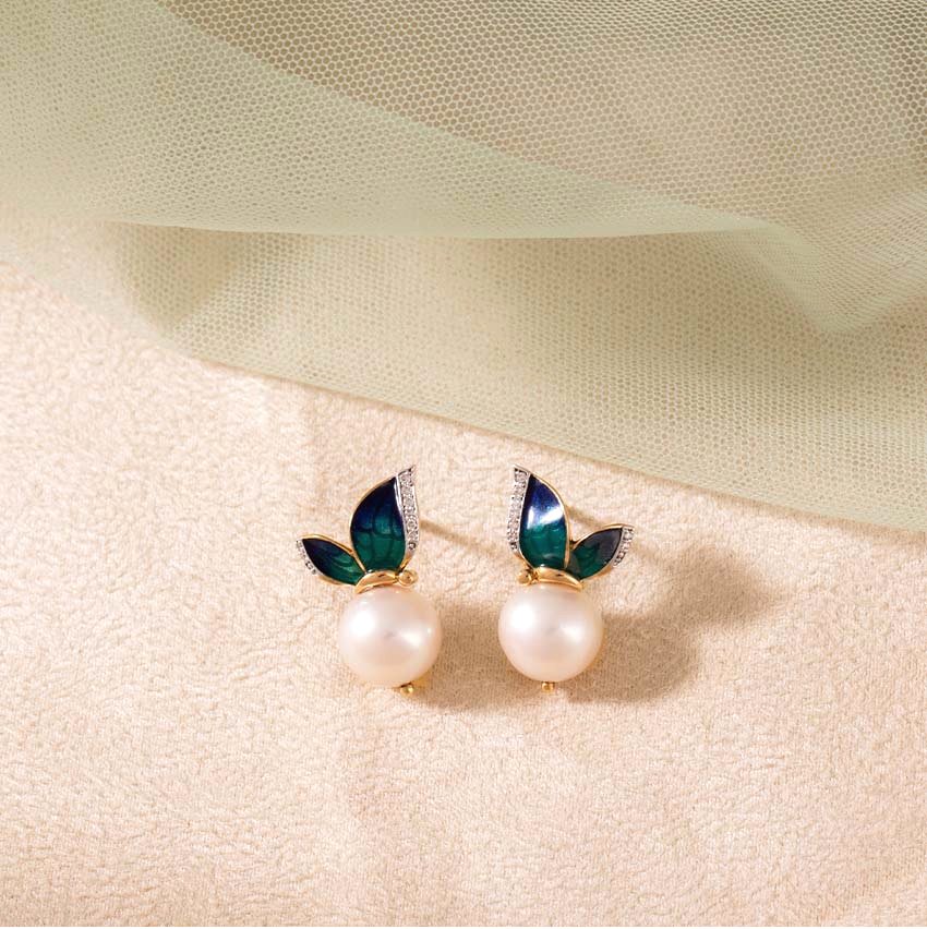 Gold-Plated Blue Butterfly Pearl Stud Earring For Women/Girl's image 0