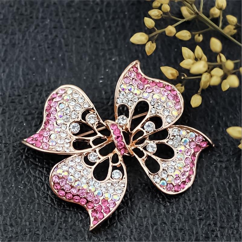 Gold-tone Pink Crystal Floral Shape Brooch For Women/Girl's image 0