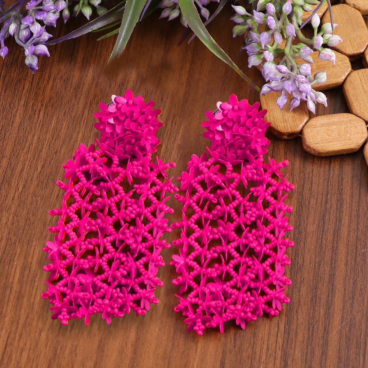 Purple Floral Classic Tasselled Drop Earrings image 0