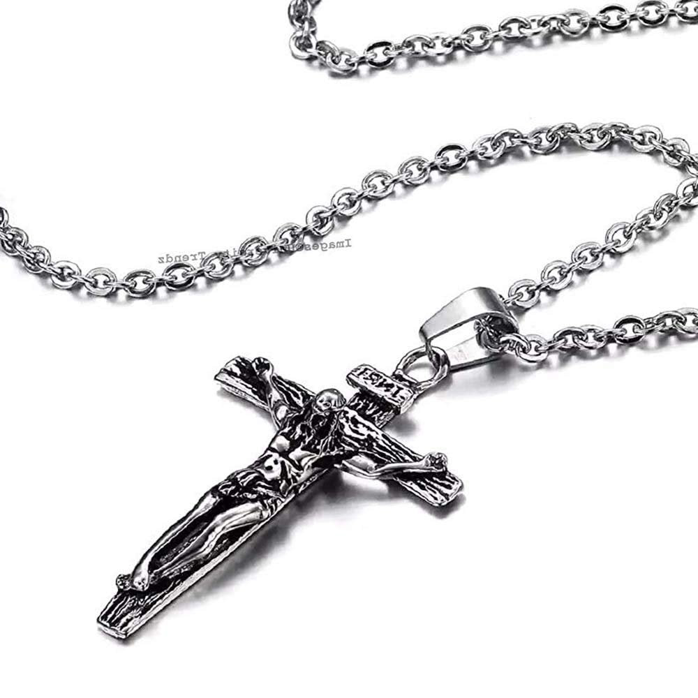Oxidized Silver Jesus Cross Pendant Necklace image 4