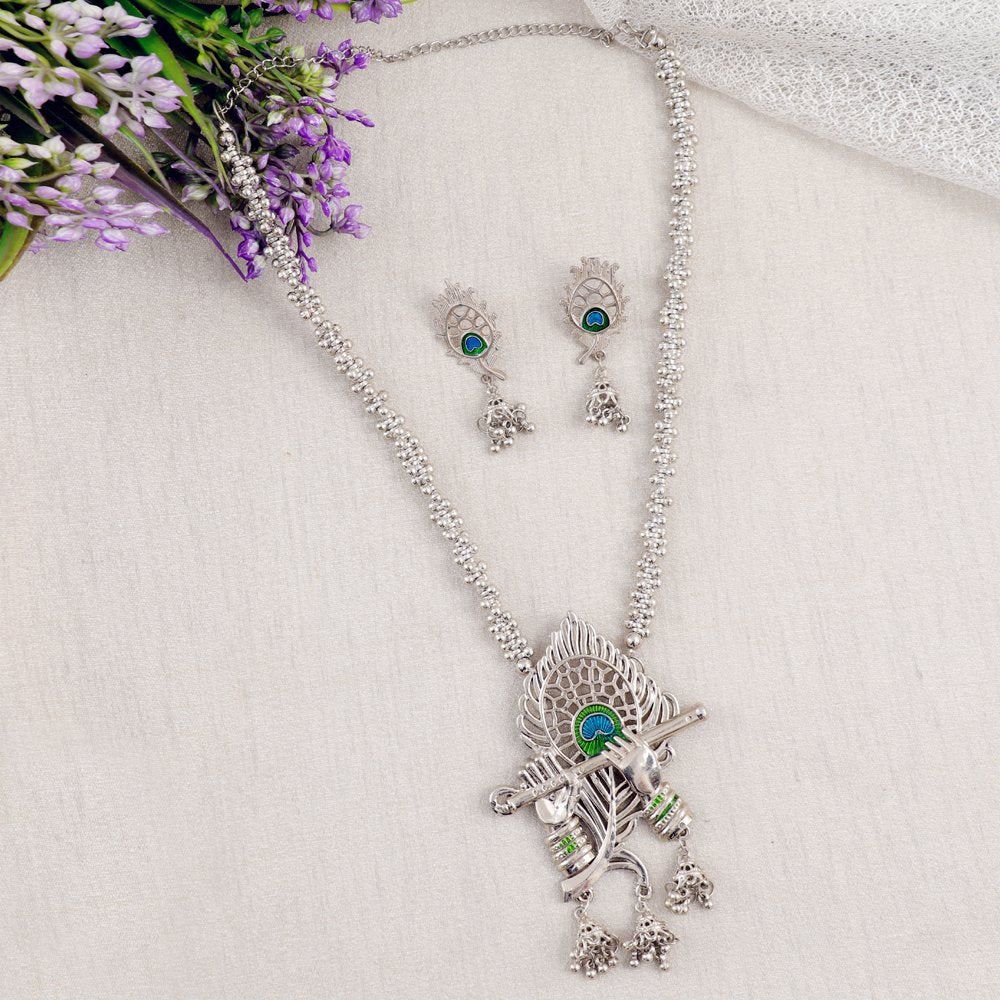 Silver-Plated Radha-Krishna Flute Bansuri Jewellery Set image 0