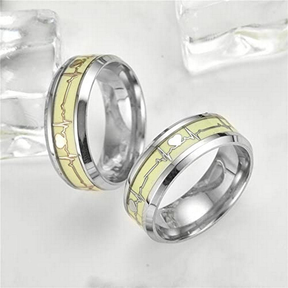 Silver-Plated Heartbeat Ring Combo with Glow Effect image 3