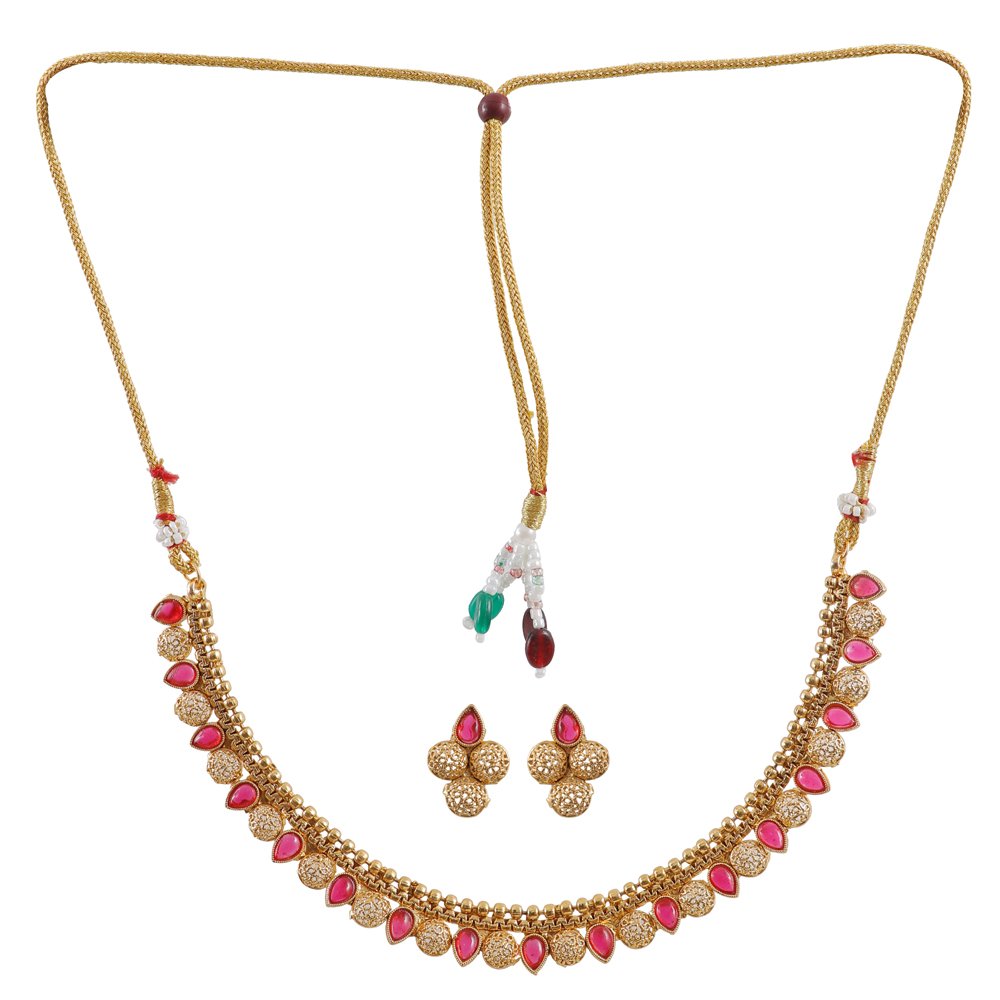 Ethnic Gold-Plated Red Stone Maharastrian Choker Jewellery Set image 1