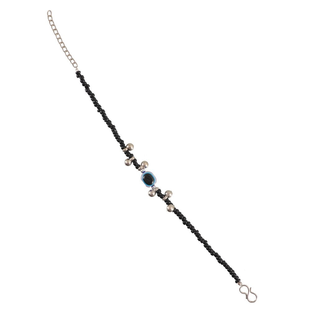 Silver-Plated Black Beaded Anklet For Women & Girls image 3