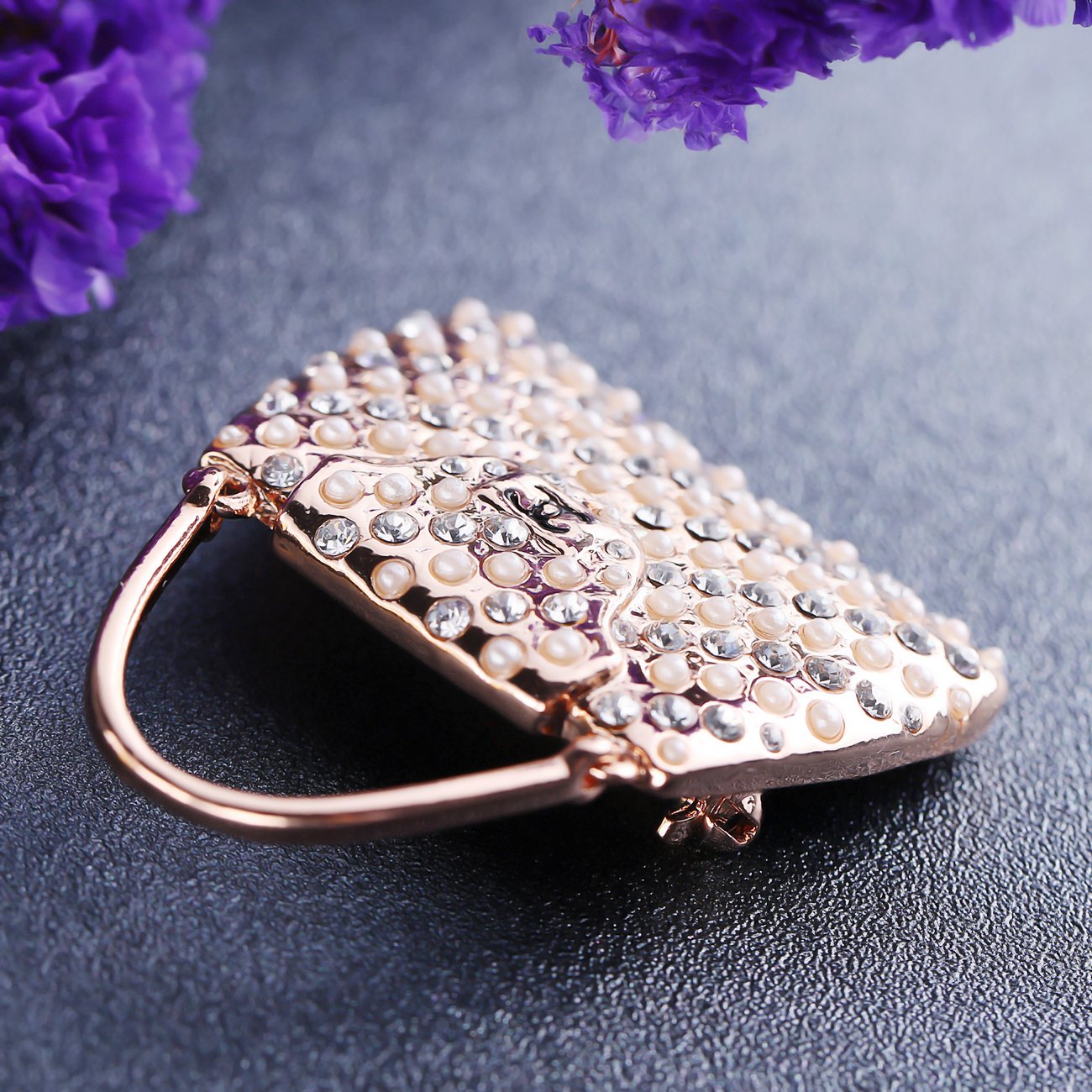 Gold-Plated Crystal Handbag Brooch Pin For Women/Girl's image 2