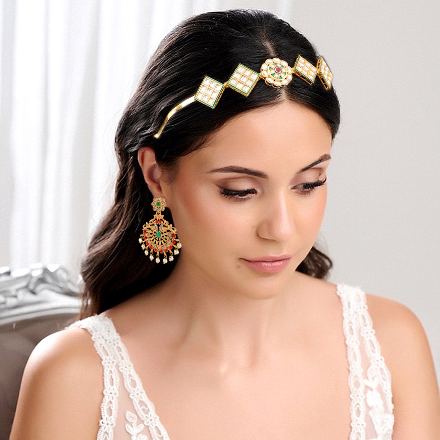 Ethnic Mathapatti Hairband and Earrings Set image 1