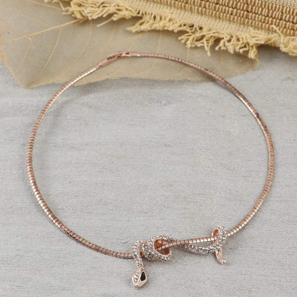 Gold-Plated White Stone Snake Necklace For Women/Girl's image 1