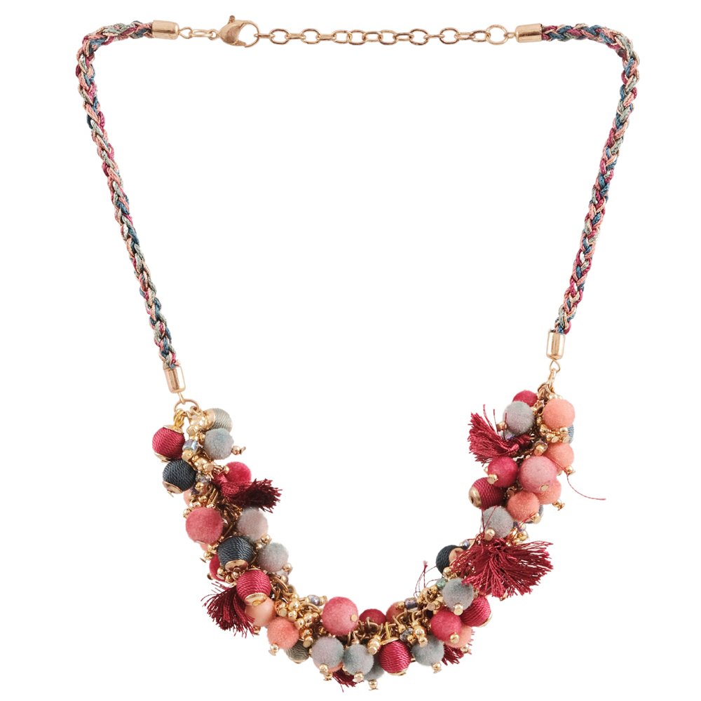 Handcrafted Bohemian Gold-Plated Multicolor Thread Balls Necklace image 3