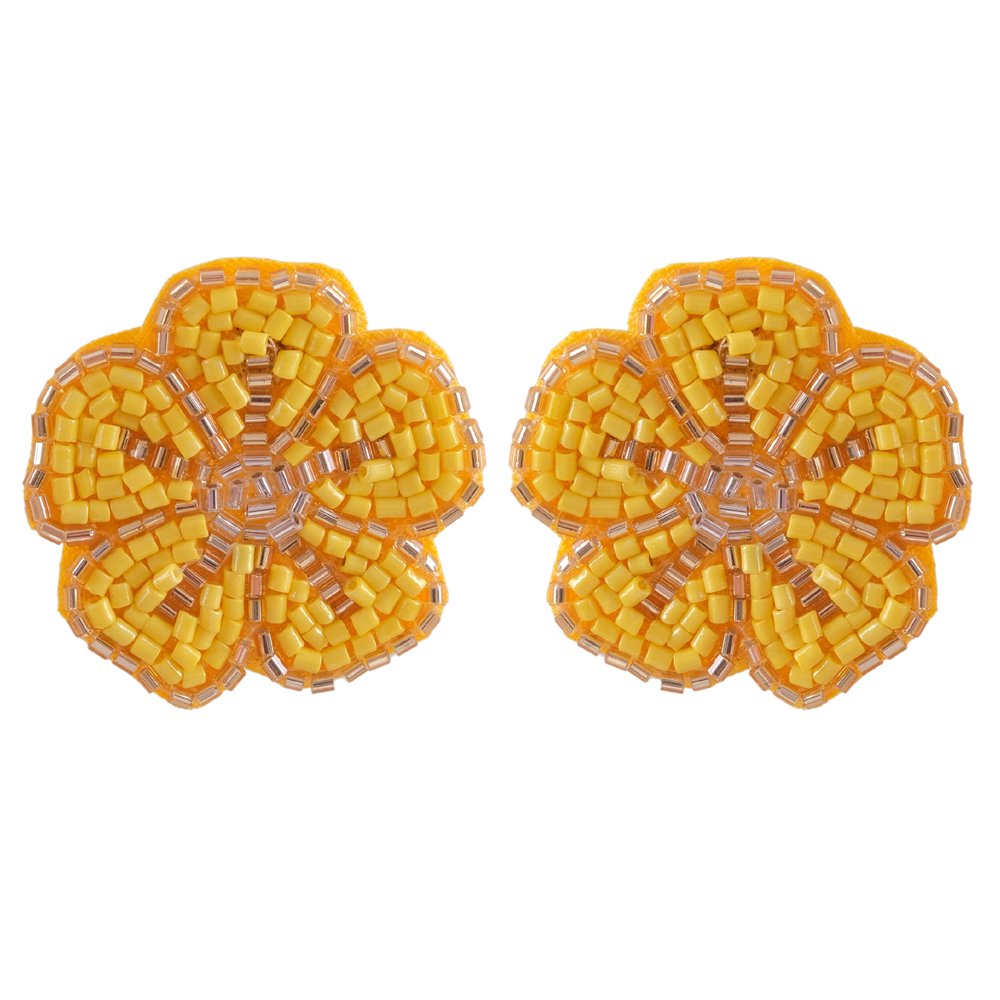 Handmade Yellow Floral-Beaded Stud Earrings For Women/Girl's image 4