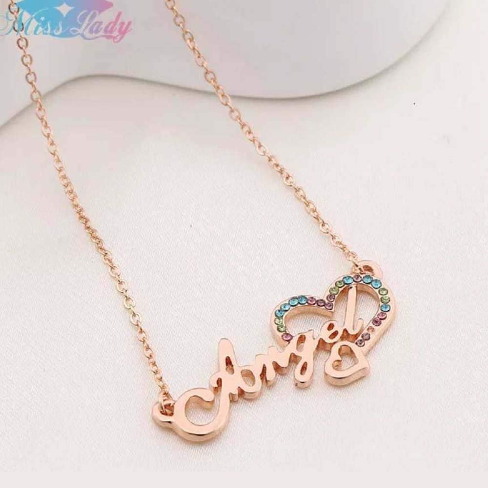 Gold-Plated Personalized Angel Name Heart Pendant Necklace image 0