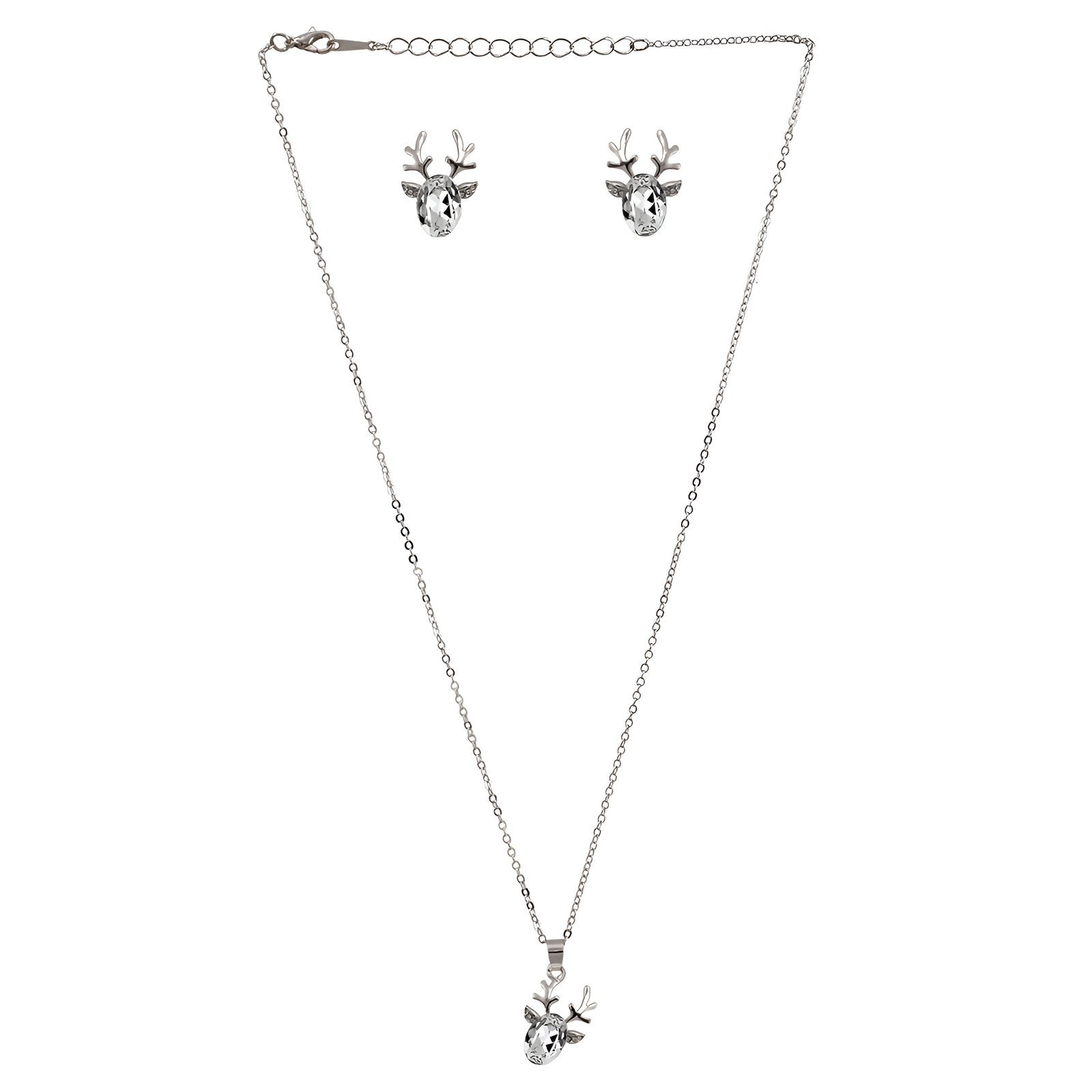 Silver-Plated White Crystal Deer Design Necklace & Earring Set image 4