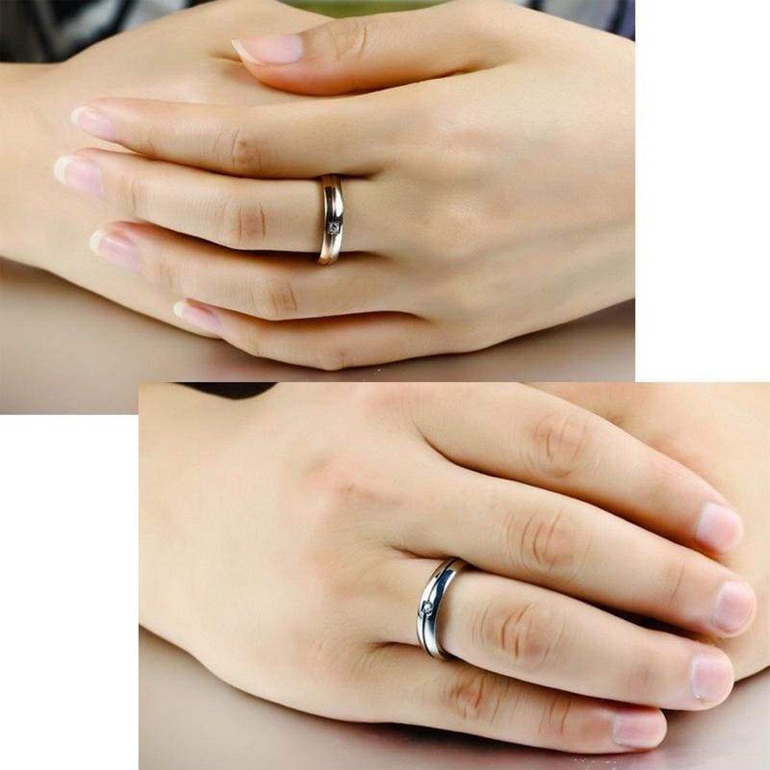 Sparkling Dual-Toned Crystal Couple Ring Set image 1