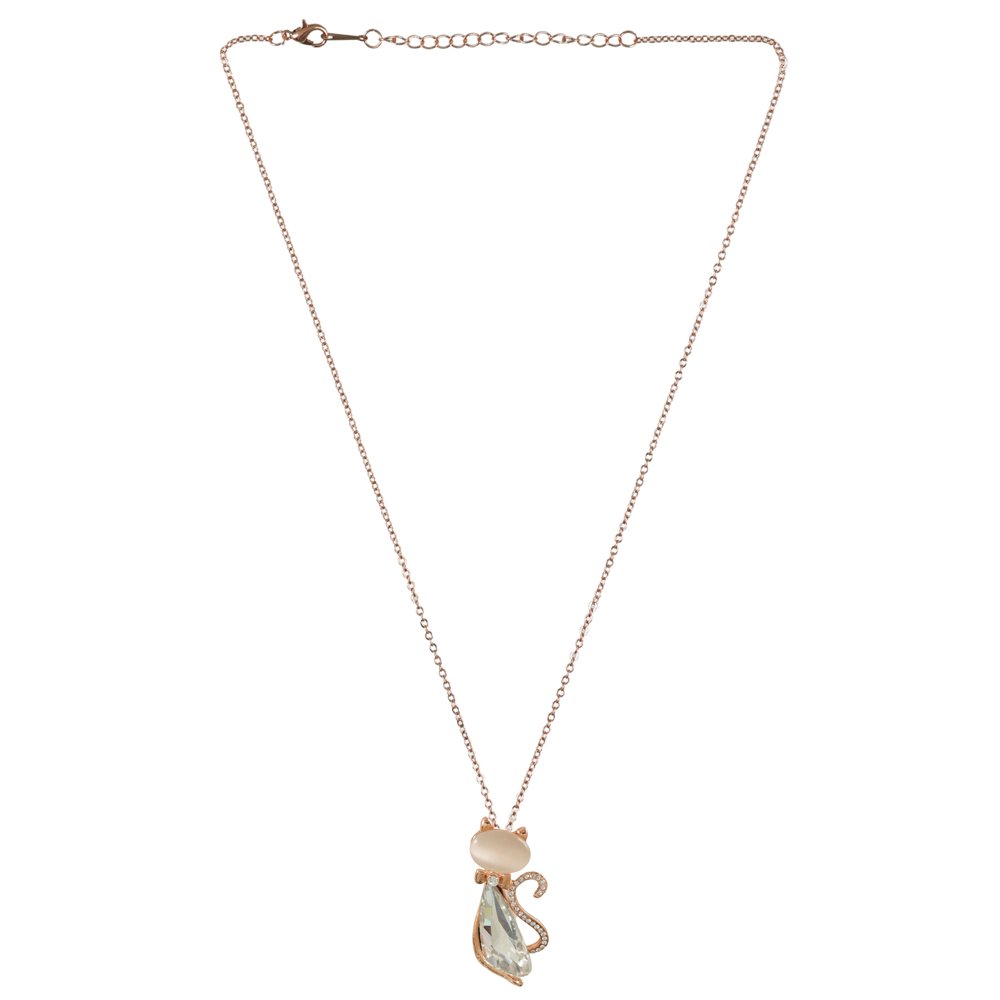 Gold-Plated Cat Style White Crystal Studded Pendant Necklace image 3