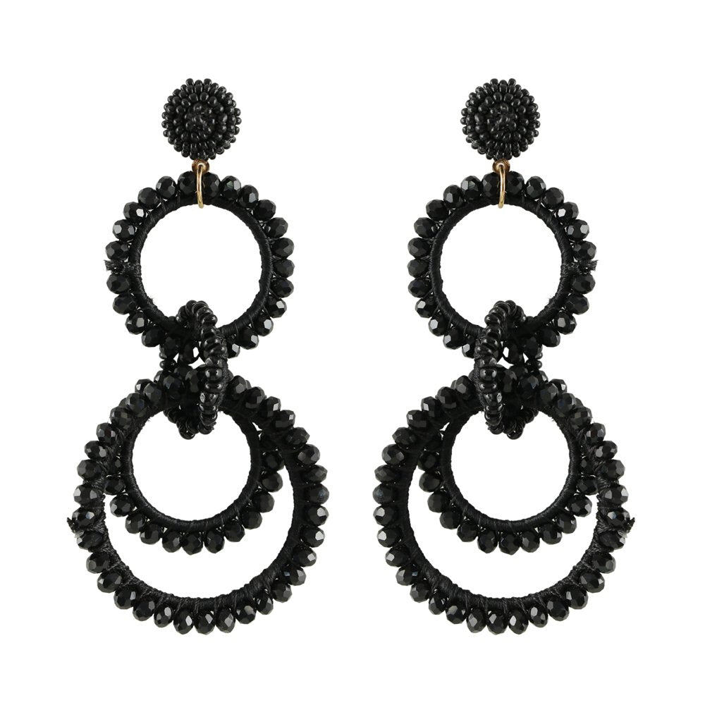 Black Beaded Two Ring Double Layered Earrings image 3