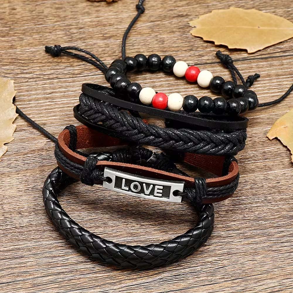 Bold Multicolor Love Leather Wrap Bracelet Set for Men (4 Layers) image 2