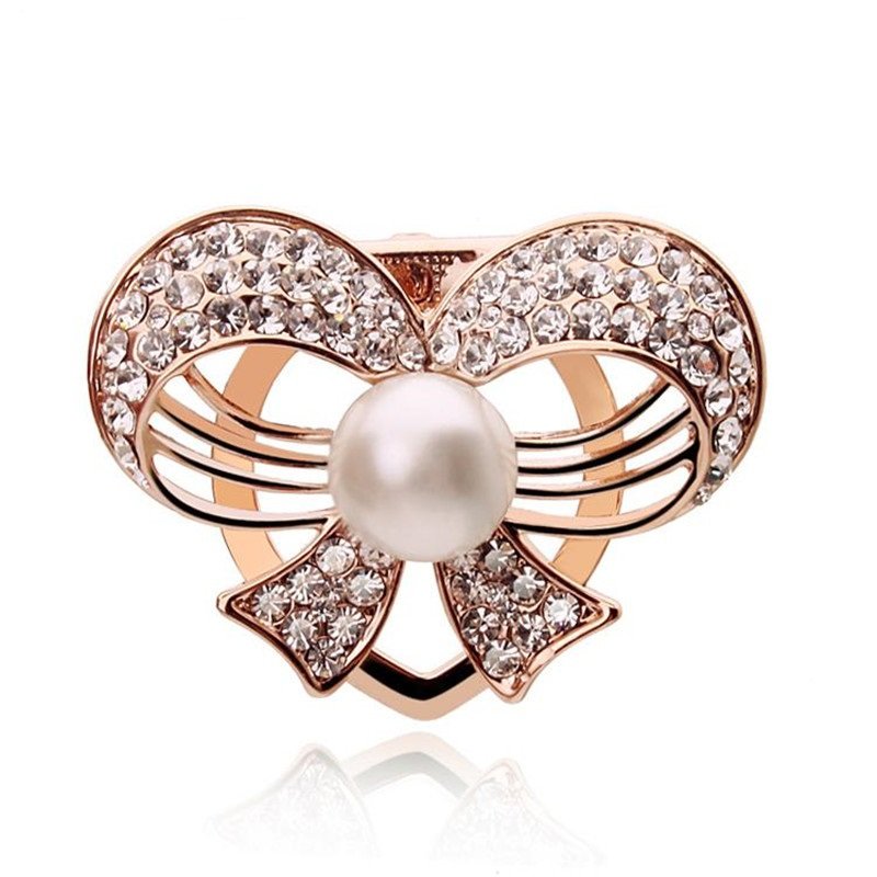 Gold-Tone Pearl Bow Knot Brooch For Women/Girl's image 3