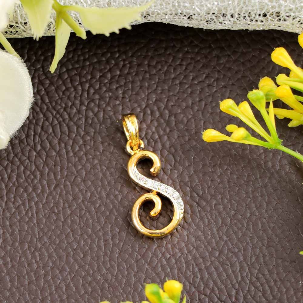 Gold Plated Ad Crystal Cubic Zirconia "S" Alphabet Without Chain Pendant for Women/Girls. image 0