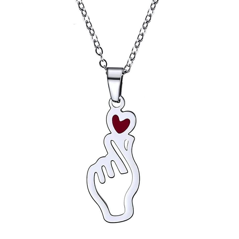 Hand Heart Silver-Plated Pendant Chain Necklace for Couples image 2