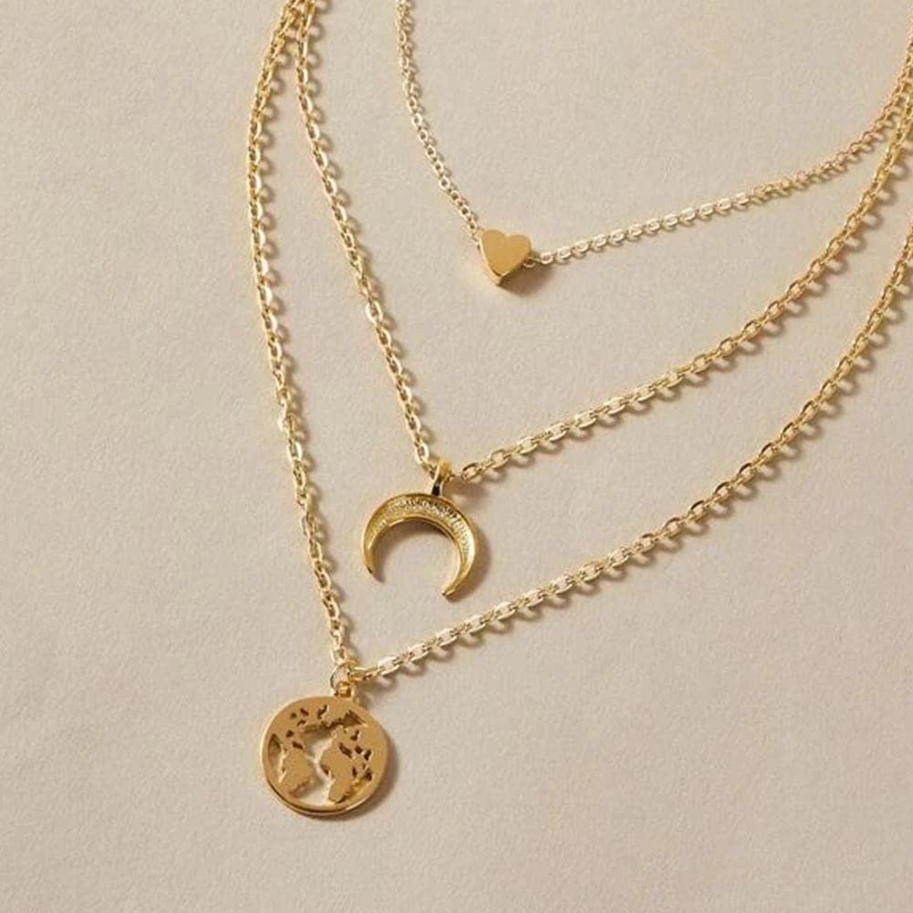 Earth, Moon, and Heart Multi-Layered Chain image 3
