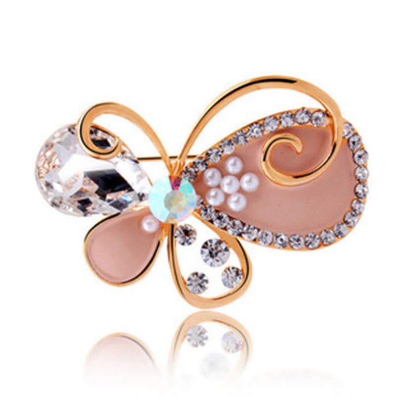Gold-Tone Peach Crystal Butterfly Brooch image 4