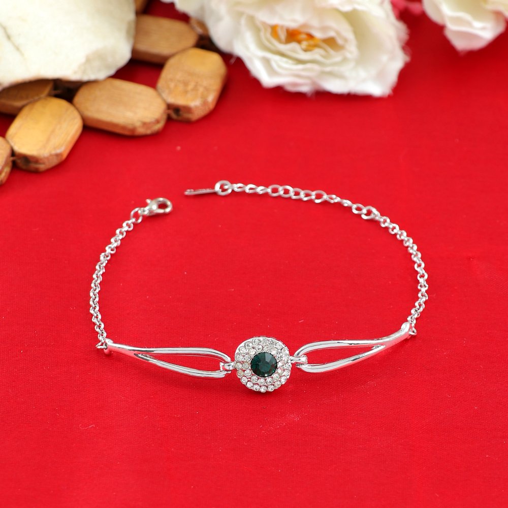 Silver-Plated Green Crystal Heart Bracelet for Women & Girls image 2