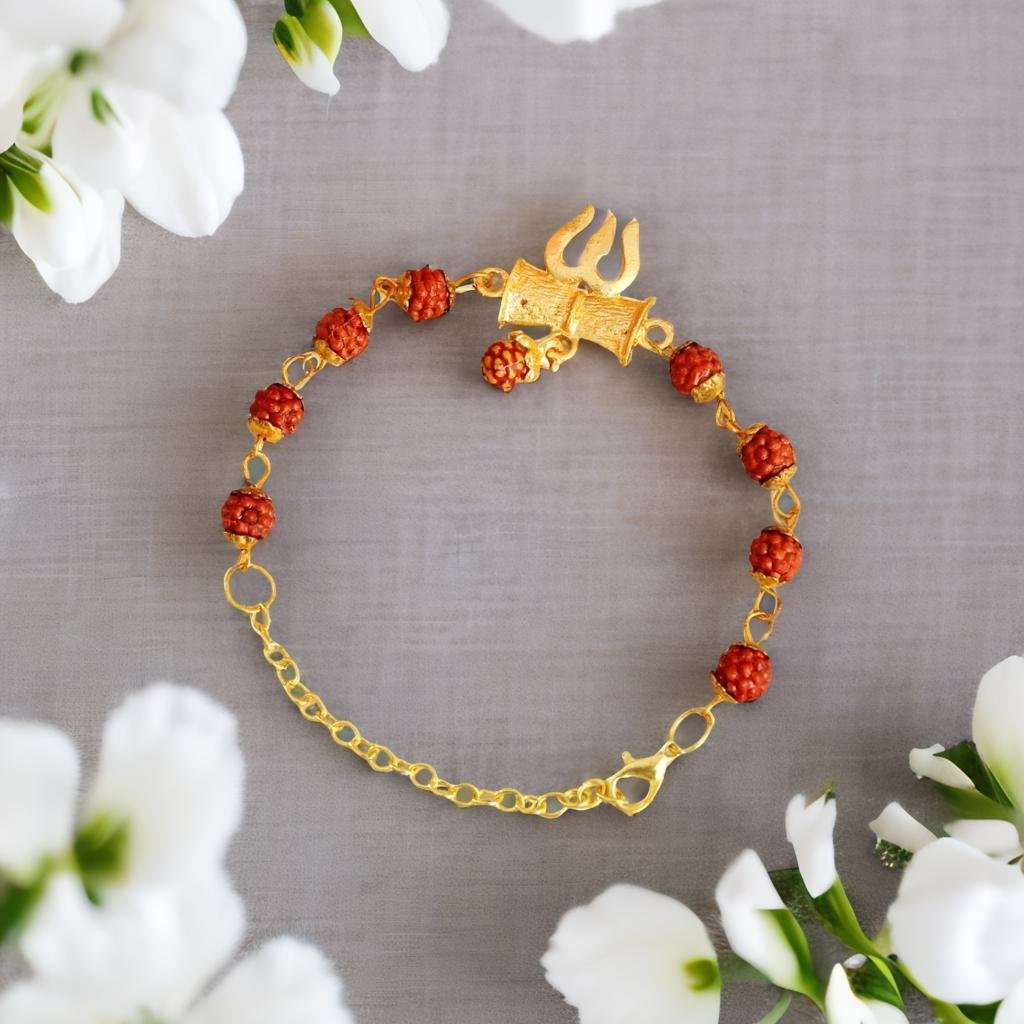 Men's Gold-Plated Rudraksh Mahakal Pendant Necklace & Rudraksh Bracelet Combo Set image 5