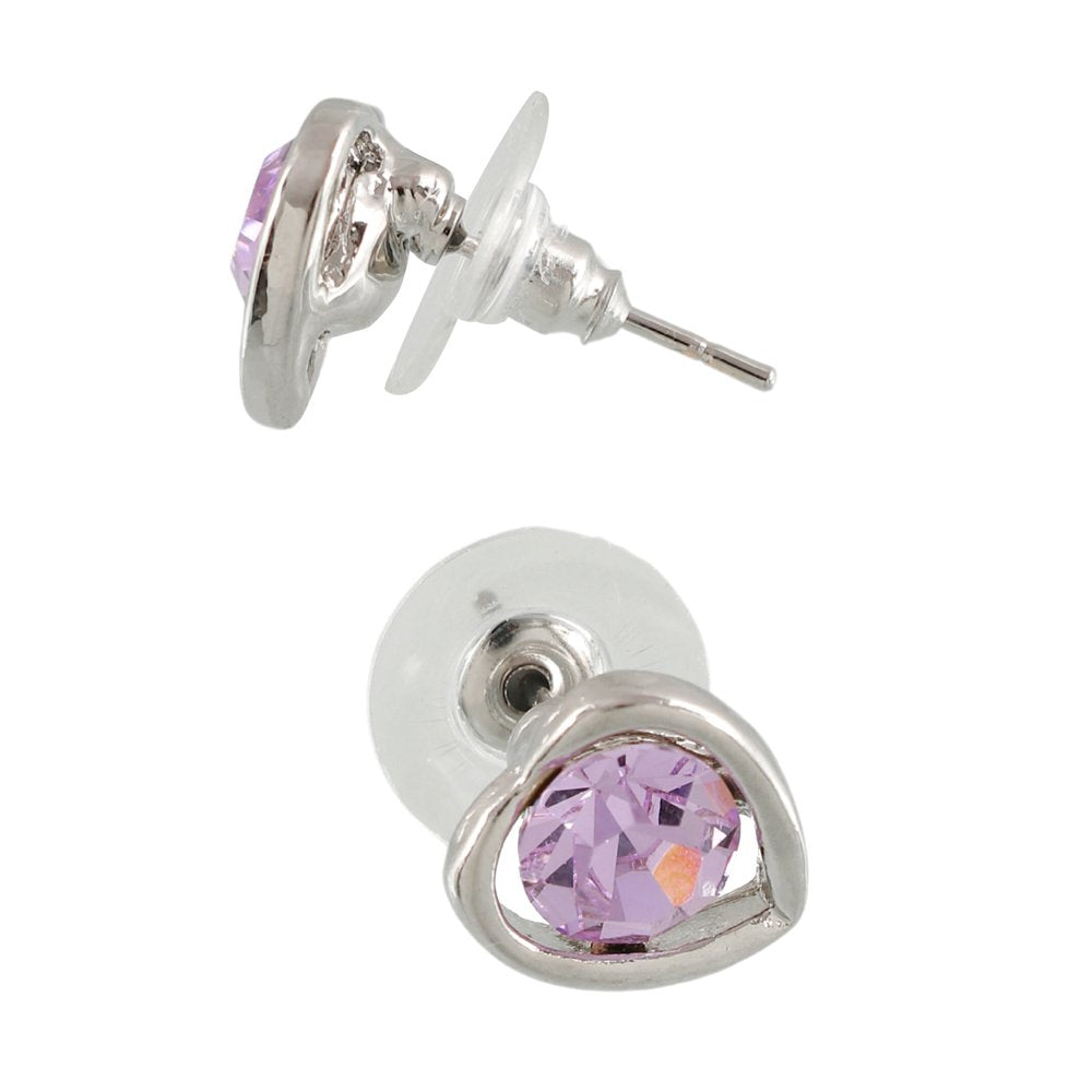 Silver-Plated Heart Pink Crystal Studded Earrings image 1