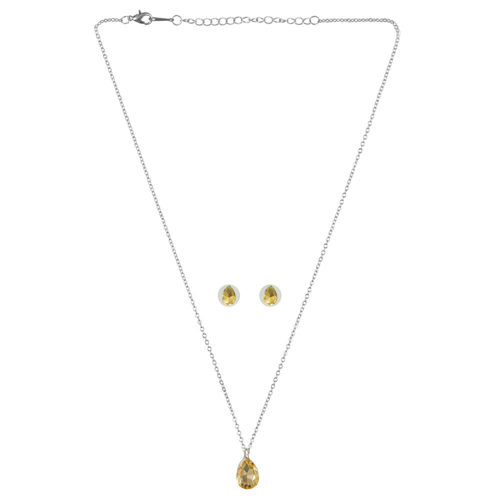 Silver-Plated Gold Crystal Tear Drop Necklace & Earrings set image 2