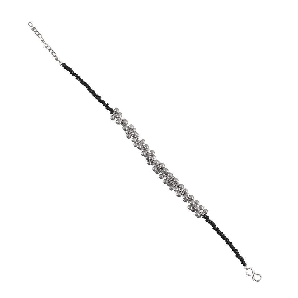 Silver-Plated Black Beaded Ghunghroo Anklet For Women & Girls image 3
