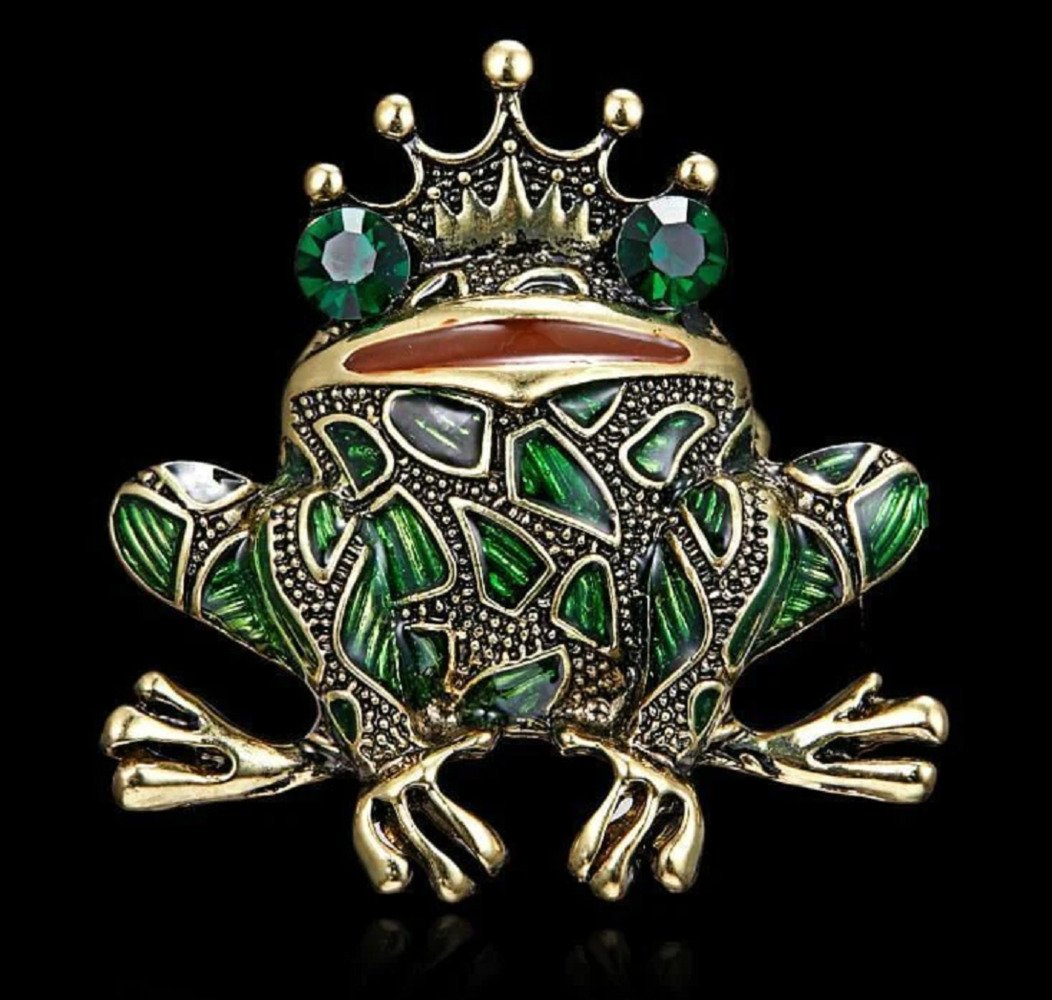 Gold-Plated Green Frog Brooch for Unisex image 1