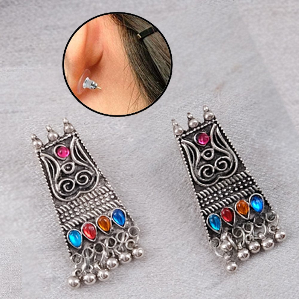 Oxidized Silver Traditional Multicolor Stone Jewelry Set For Women/Girl's image 1