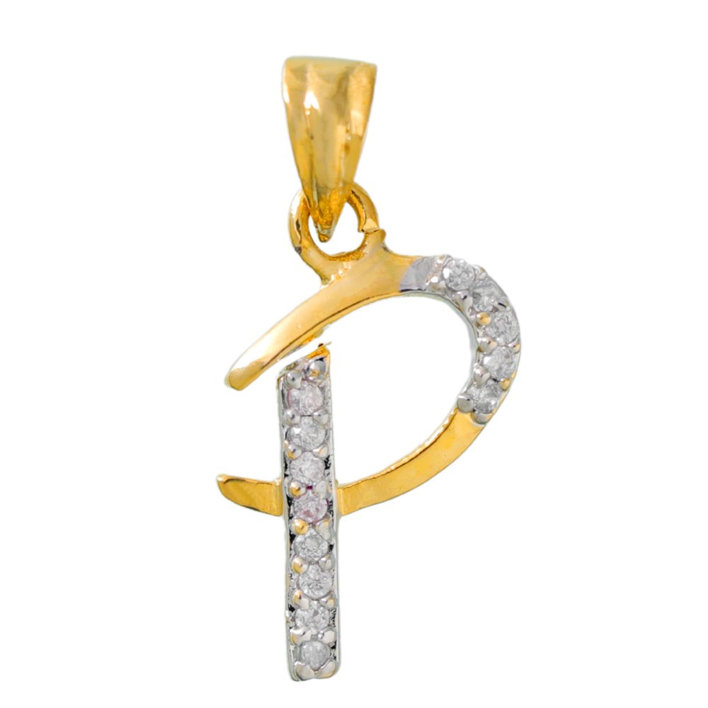 Gold Plated Ad Crystal Cubic Zirconia "P" Alphabet Without Chain Pendant for Women/Girls. image 2