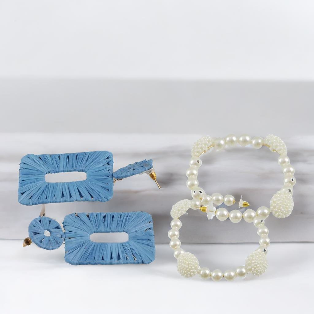 Handcrafted Pearl Dangler Hoop Earrings Combo Set image 1