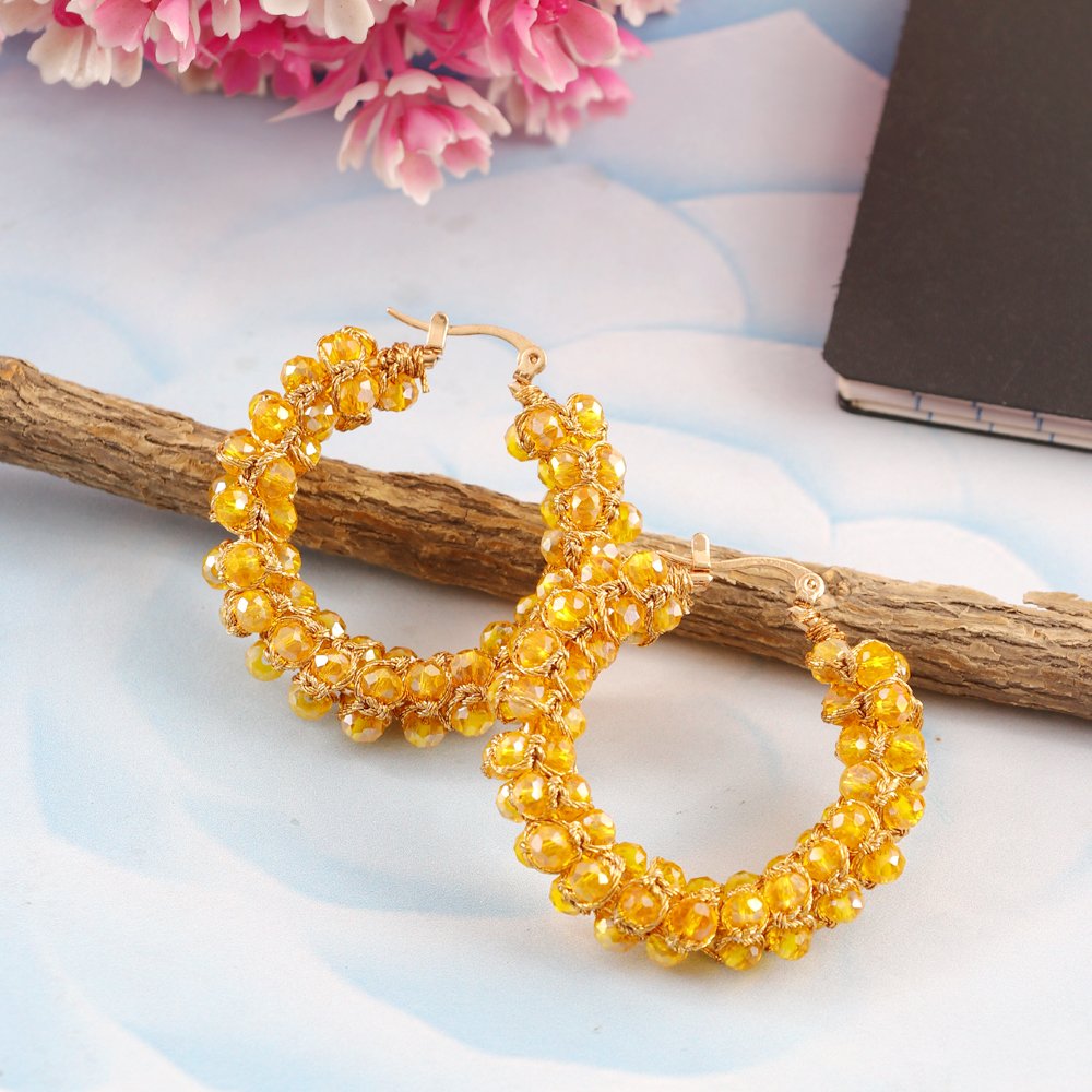 Gold-Plated Yellow Beaded Pearl Hoop Earrings image 0