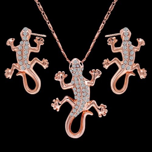 Gold-Plated Crystal Lizard Necklace & Earrings Set image 2