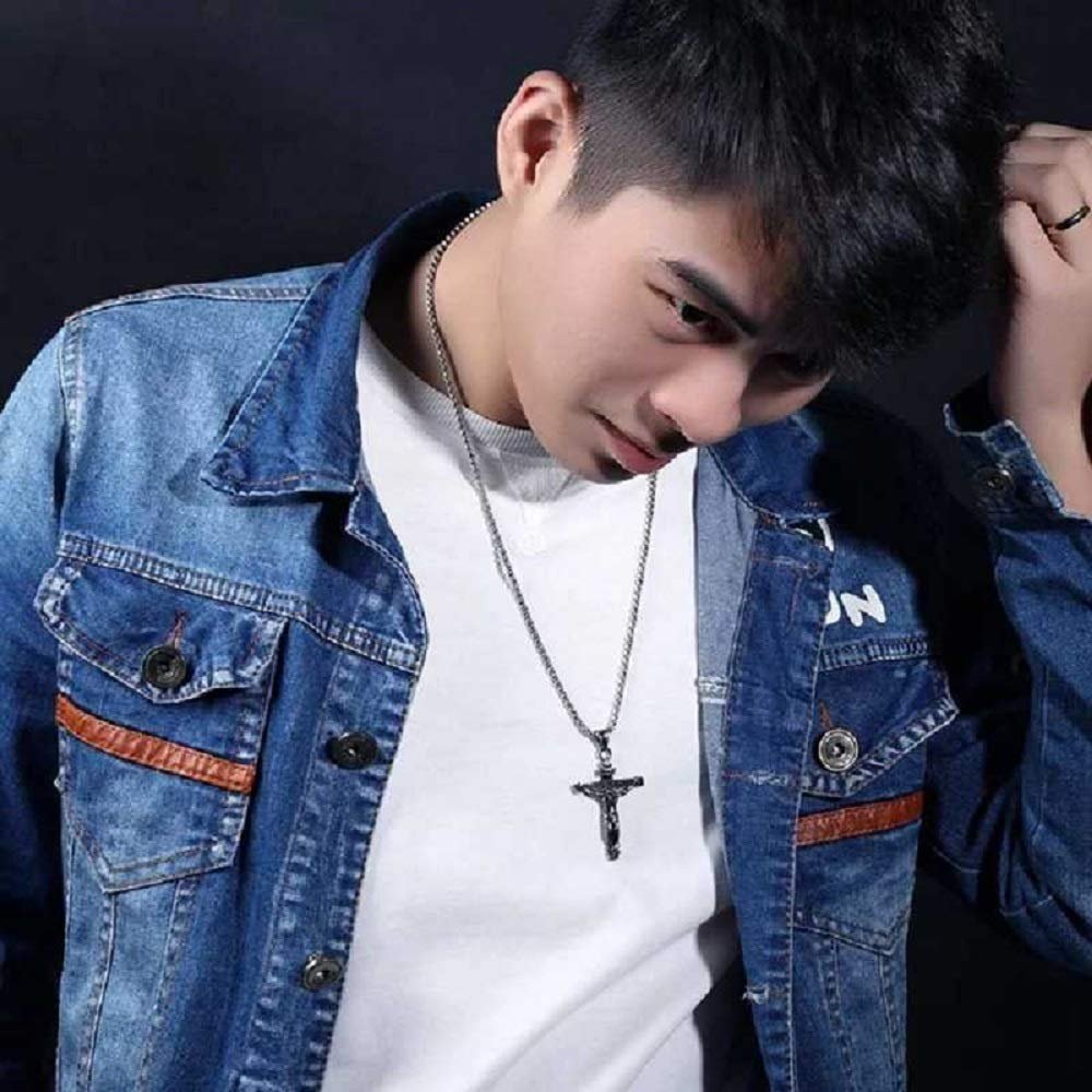 Oxidized Silver Jesus Crucifix Cross Pendant Necklace for Men image 1