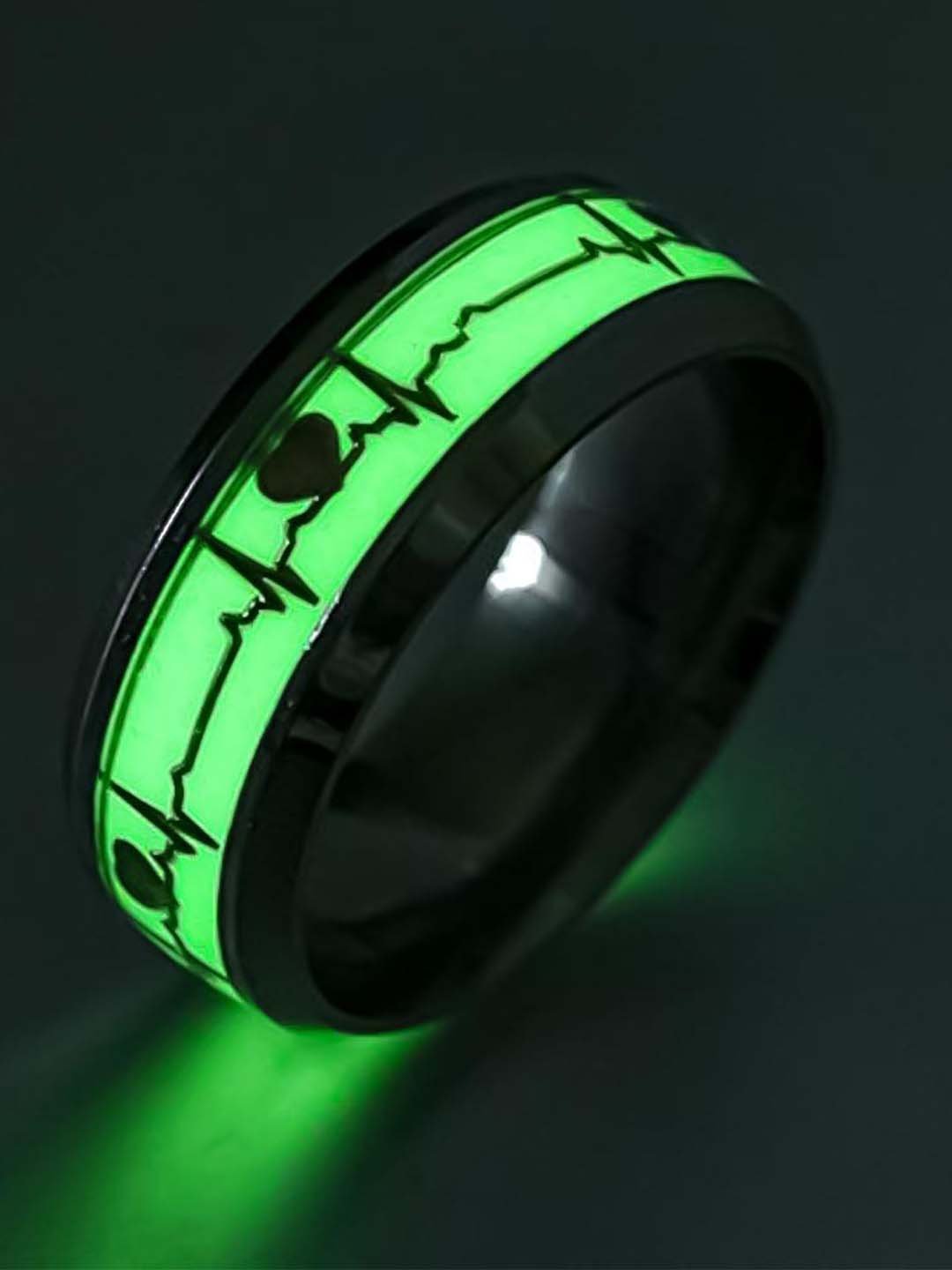 Silver-Plated Heartbeat Ring Combo with Glow Effect image 1