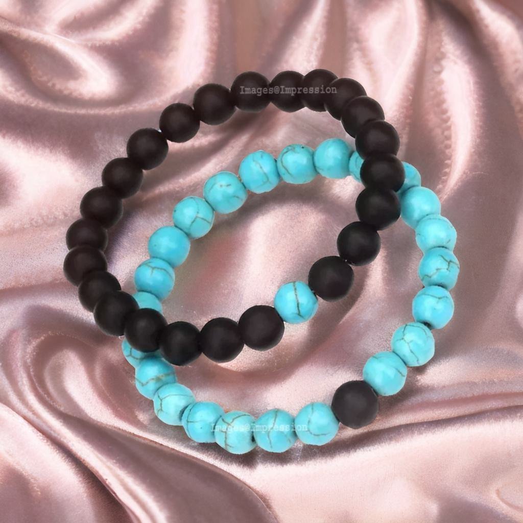 Natural Stone Beads His Her Couple Charm Bracelet image 6