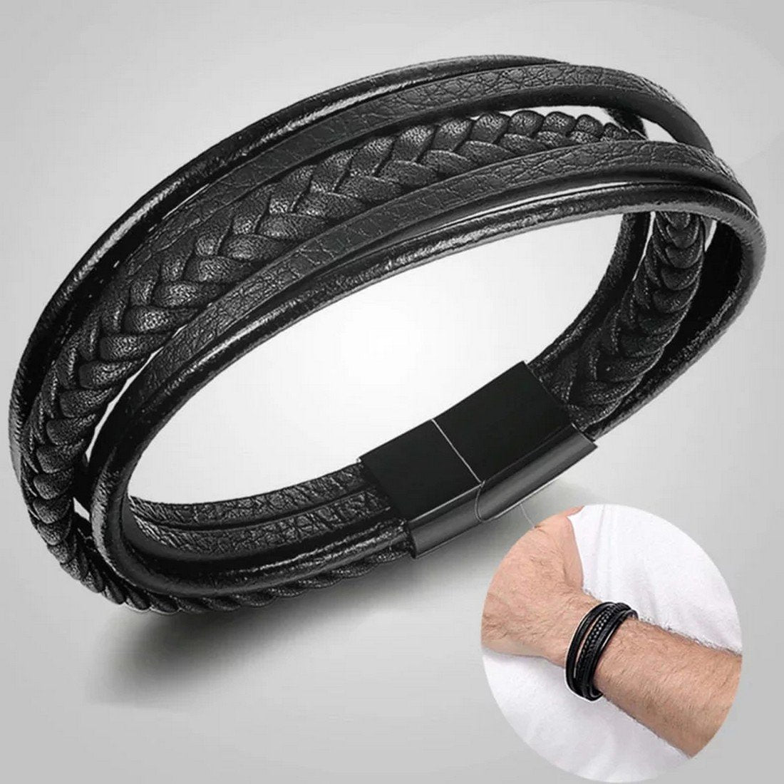 Men's Classic Multi-Layer Leather Braided Bracelet image 1