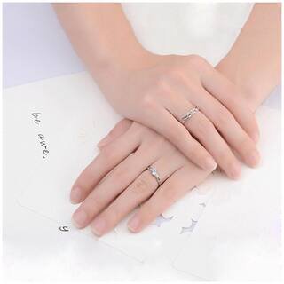 Sparkling Silver-Plated Crystal Couple Finger Ring Set image 2