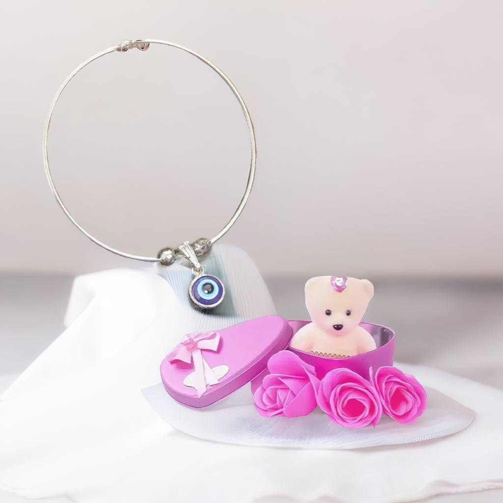 Evil Eye Charm Bracelet & Pink Teddy Bear Gift Combo Set image 1