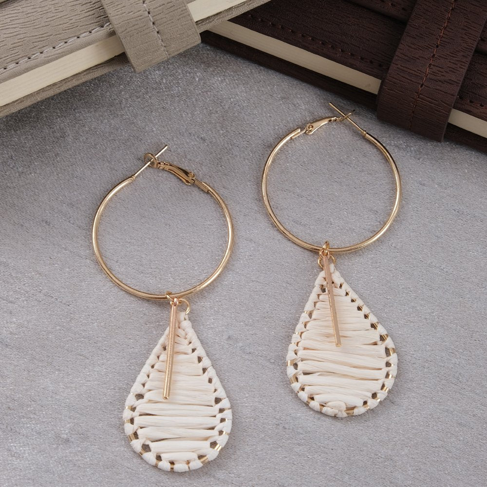 Contemporary Gold-Plated White Thread Leaf Hoop Earring for Women/Girls image 2