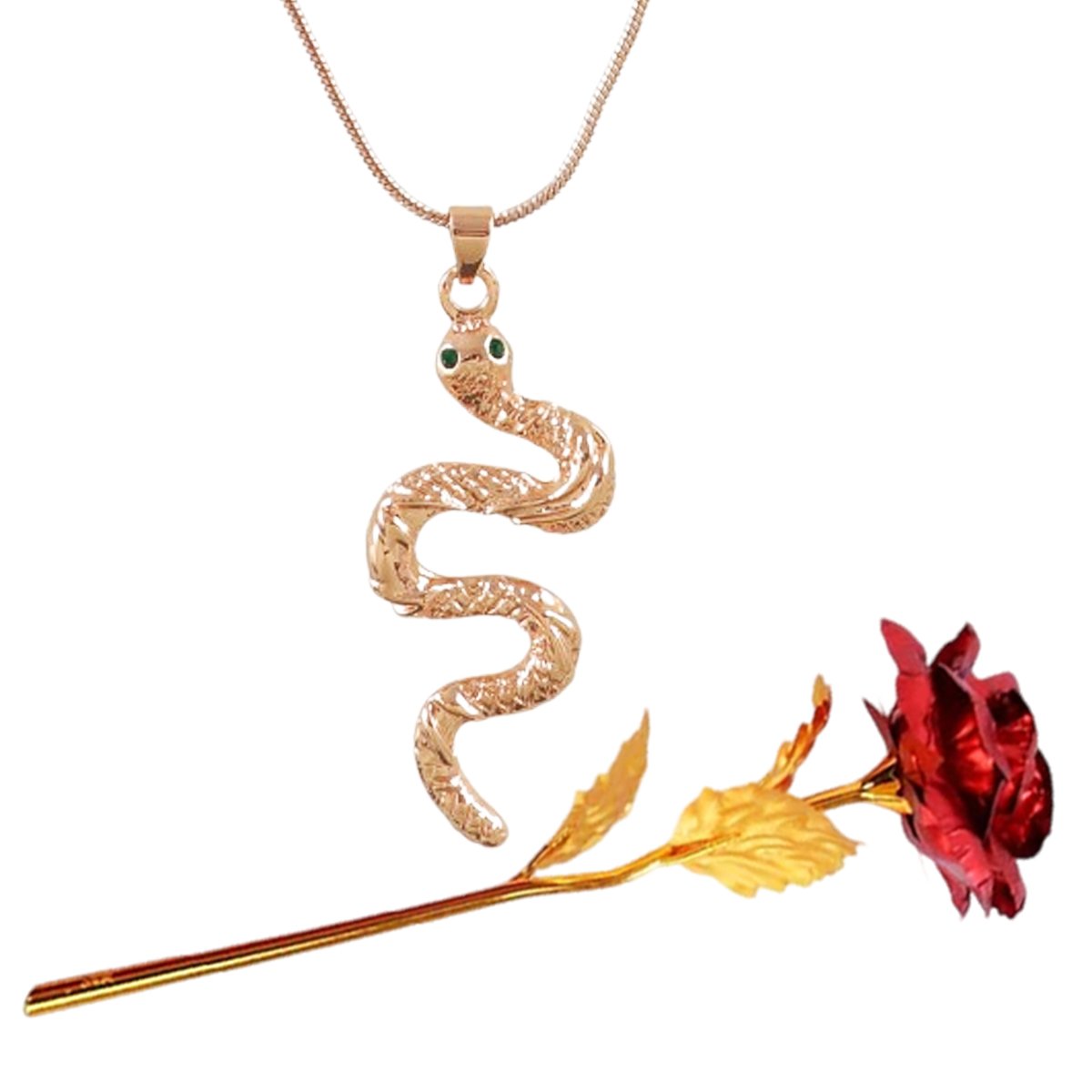 Valentine's Day Snake Pendant Chain & Red Rose Combo Set image 1