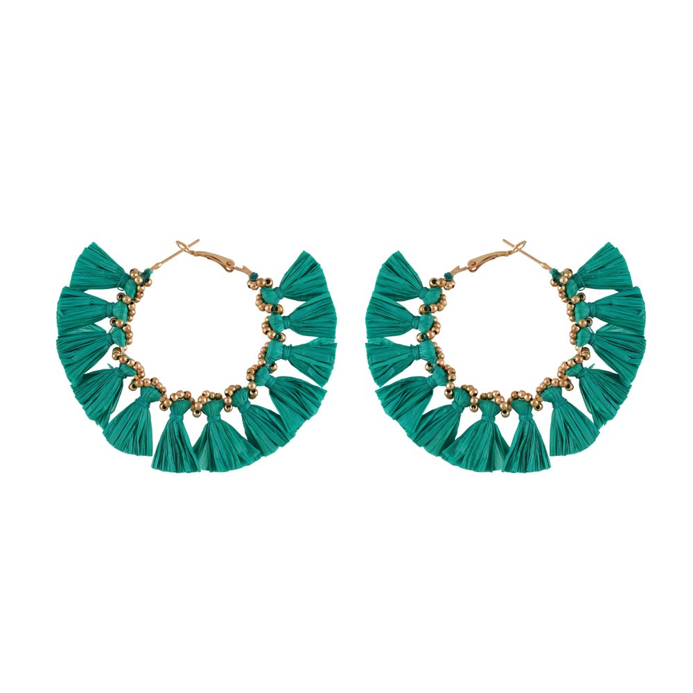 Handcrafted Green Thread Detailed Hoop Earrings image 4